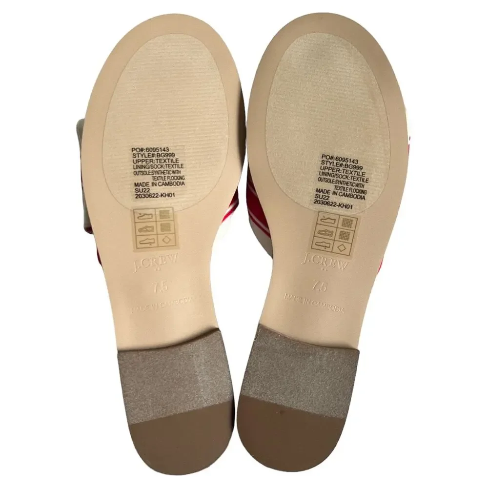 J.Crew Red Ivory Stripe Print Knot Slide Sandals, US7.5